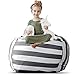 Creative QT Stuff ’n Sit Extra Large 38’’ Bean Bag Storage Cover for Stuffed Animals & Toys – Gray & White Stripe – Toddler & Kids’ Rooms Organizer – Giant Beanbag Great Plush Toy Hammock Alternative