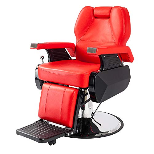 Mefeir Reclining Barber Chair All Purpose for Hair Stylist Tattoo, Heavy Duty Styling Chair with 360 Degree Swivel Hydraulic Pump, Beauty Salon Spa Shampoo Equipment Red