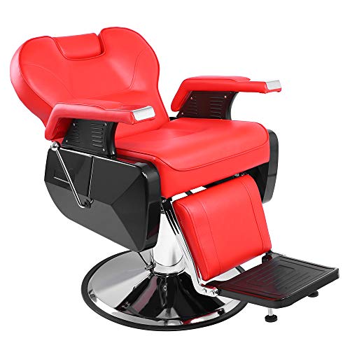 Mefeir Reclining Barber Chair All Purpose for Hair Stylist Tattoo, Heavy Duty Styling Chair with 360 Degree Swivel Hydraulic Pump, Beauty Salon Spa Shampoo Equipment Red