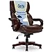 Serta® Conway Big & Tall Executive Office Chair, Ergonomic High-Back with Adjustable Lumbar, Semi Plush Cushion and Body Pillows, Padded Armrests, Wooden Swivel Base, Bonded Leather, Chestnut Brown